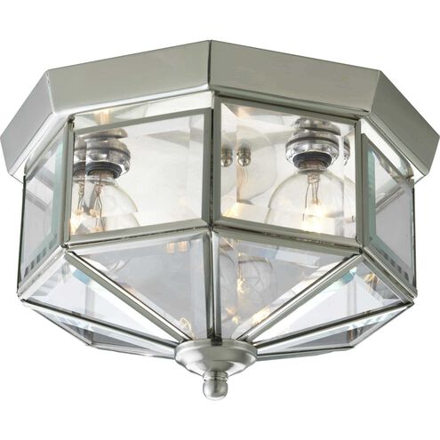 Beveled Glass 3 Light 10 inch Brushed Nickel Flush Mount Ceiling Light