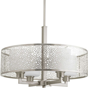 Mingle 4 Light Brushed Nickel Pendant Ceiling Light in Etched Spotted White Glass