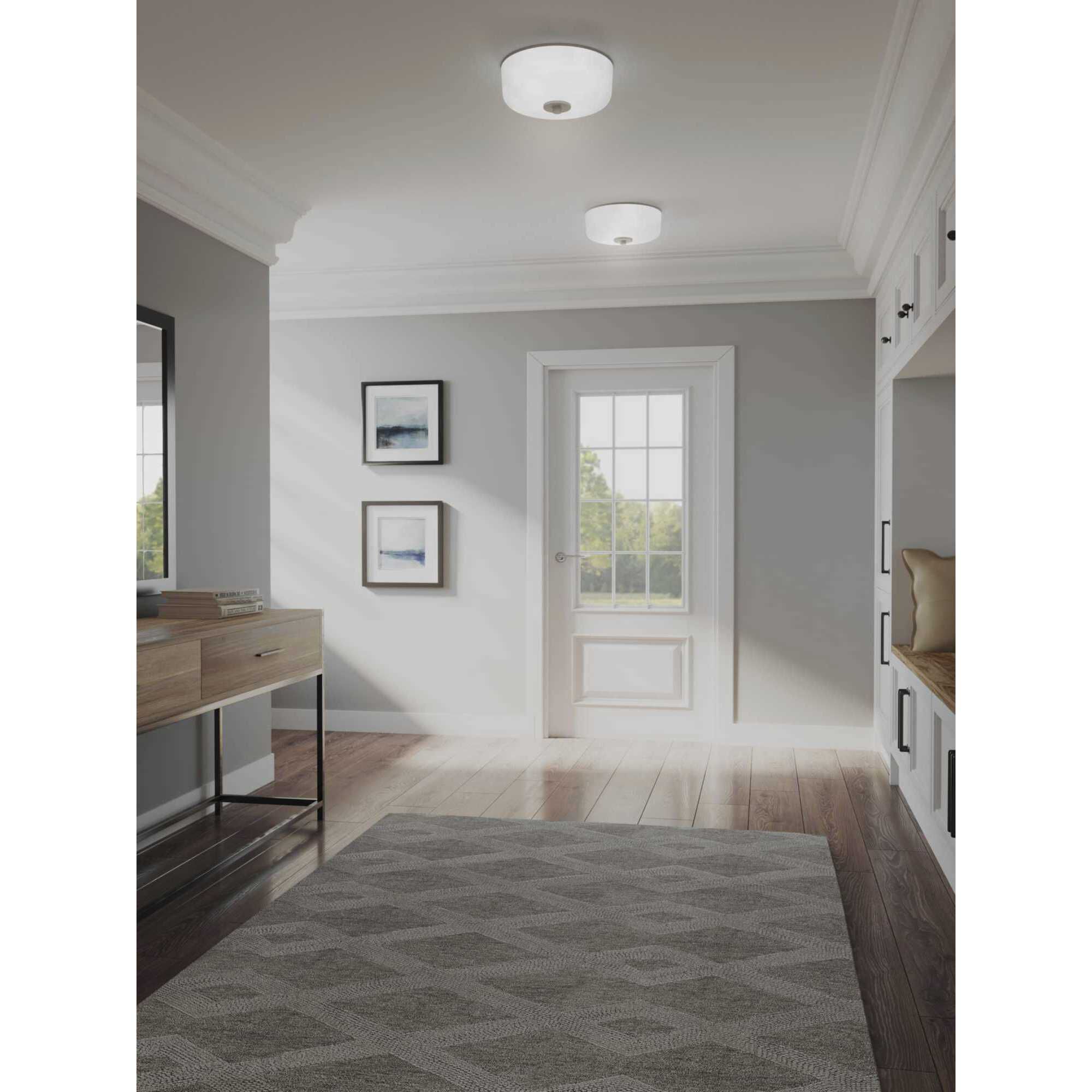 Alexa 2 Light 12 inch Brushed Nickel Flush Mount Ceiling Light in Etched Linen with Clear Top