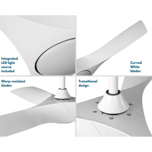 Ryne 52 inch Satin White Outdoor Ceiling Fan, Progress LED