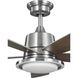 Tarsus 52 inch Brushed Nickel with Silver/Chestnut Blades Ceiling Fan, Progress LED