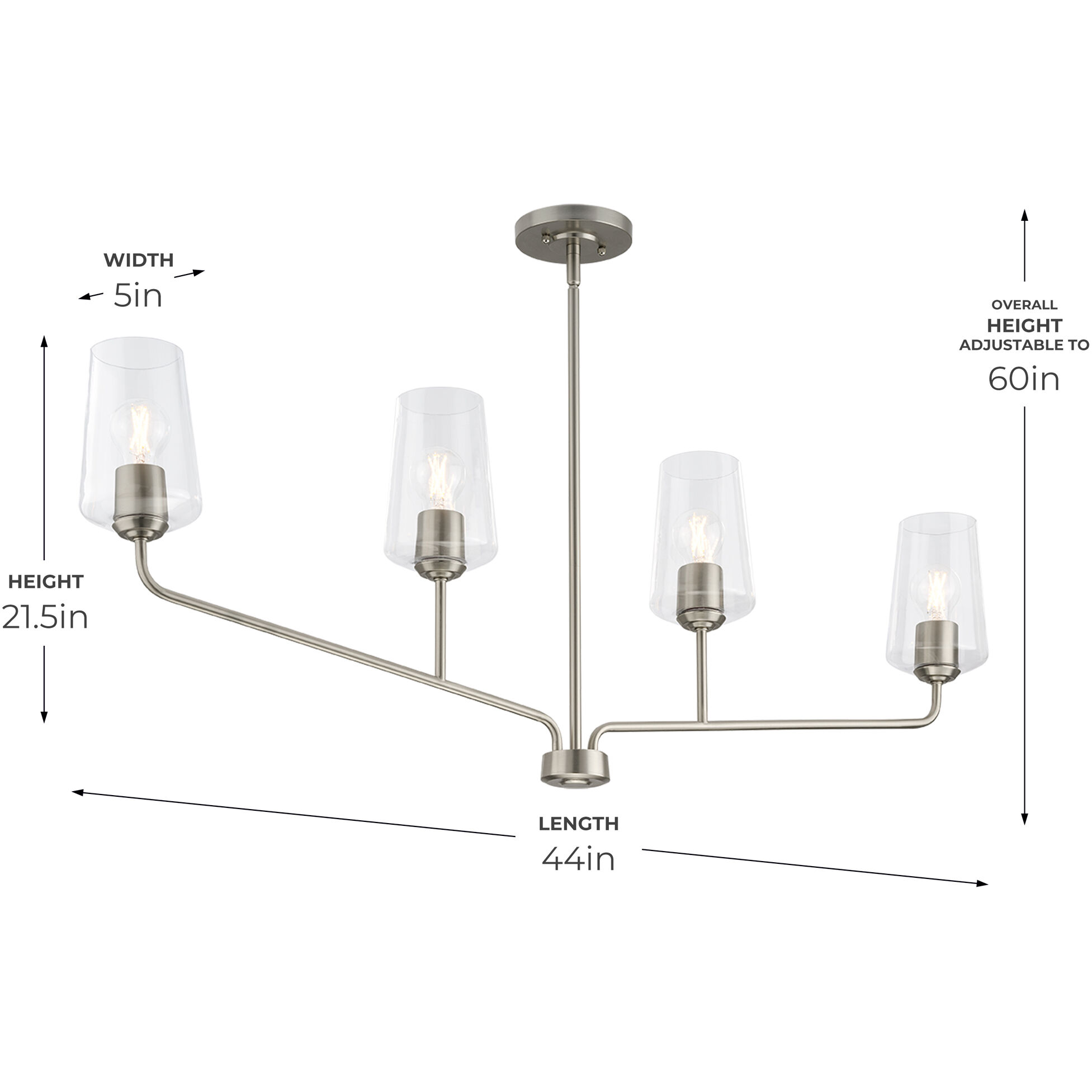 Celino Linear Chandelier Ceiling Light in Brushed Nickel