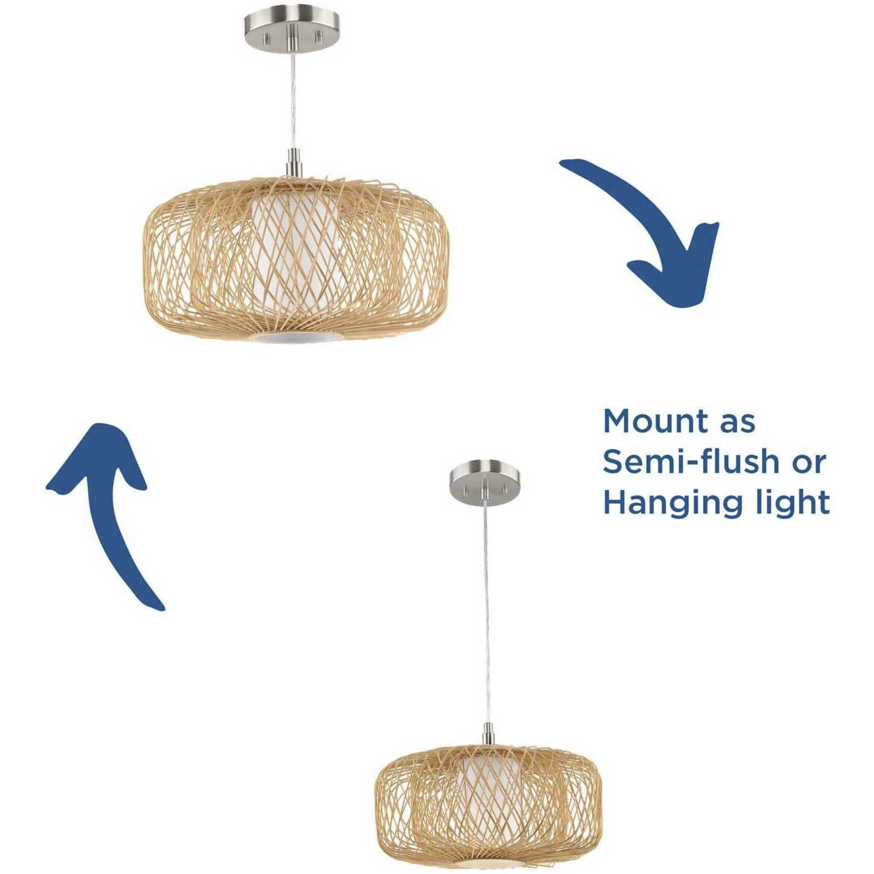 Cordova 1 Light 16 inch Natural Rattan Pendant Ceiling Light, Design Series