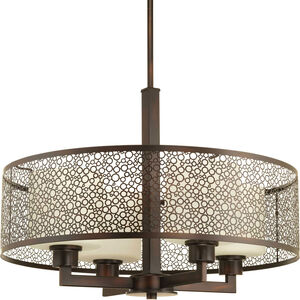 Mingle 4 Light Antique Bronze Pendant Ceiling Light in Etched Spotted Tea Glass