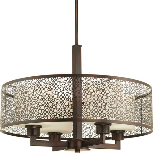 Mingle 4 Light Antique Bronze Pendant Ceiling Light in Etched Spotted Tea Glass