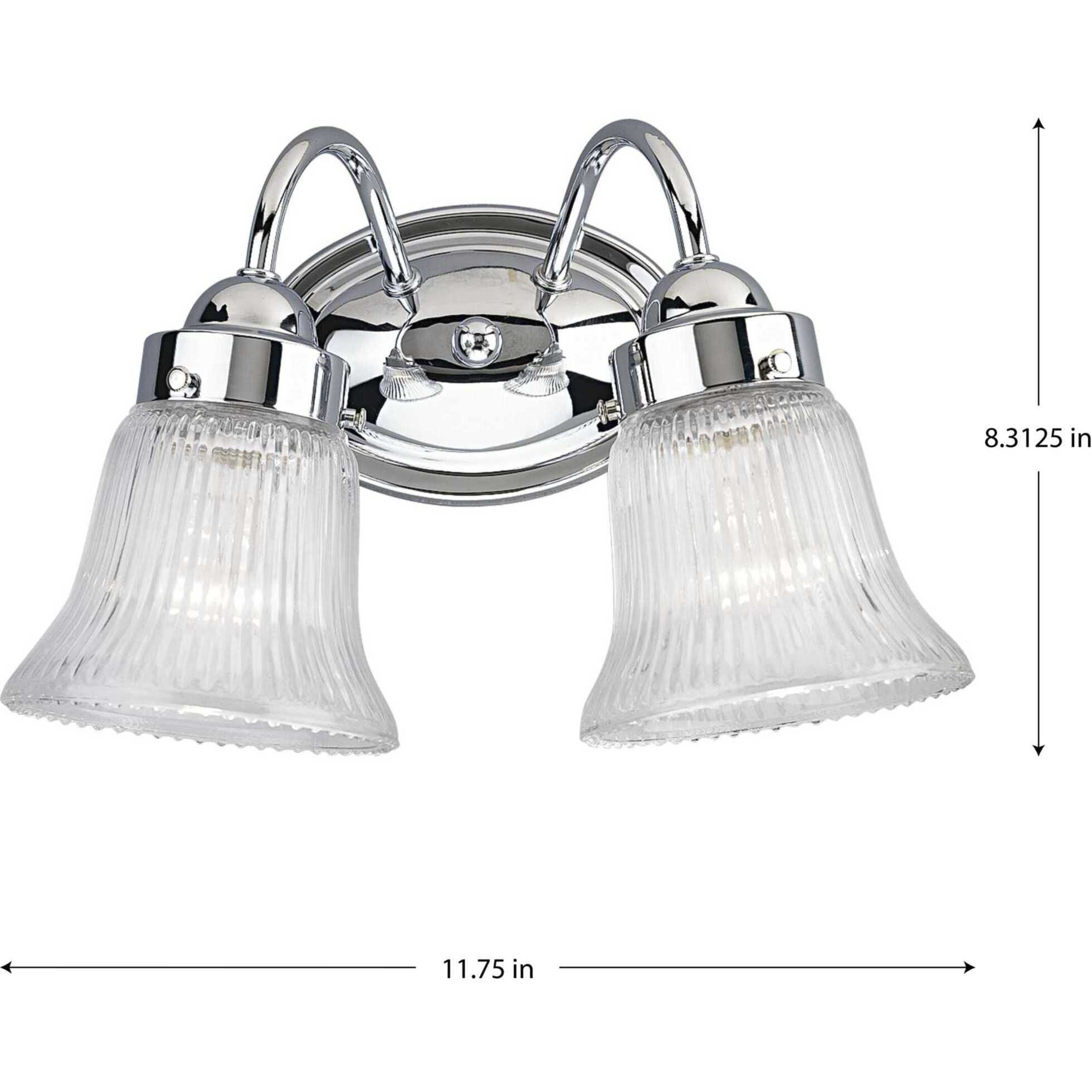 Economy Fluted Glass 2 Light 11.75 inch Polished Chrome Bath Vanity Wall Light in Clear Prismatic
