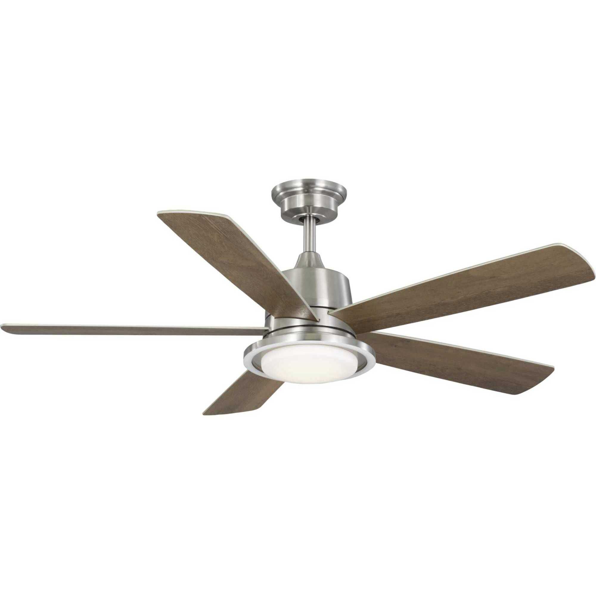 Tarsus 52 inch Brushed Nickel with Silver/Chestnut Blades Ceiling Fan, Progress LED