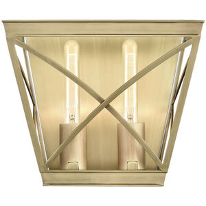 Lattice 2 Light 11.63 inch Vintage Brass Flush Mount Ceiling Light