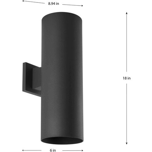 6IN CYL RNDS 2 Light 18 inch Black Up/Down Outdoor Wall Light