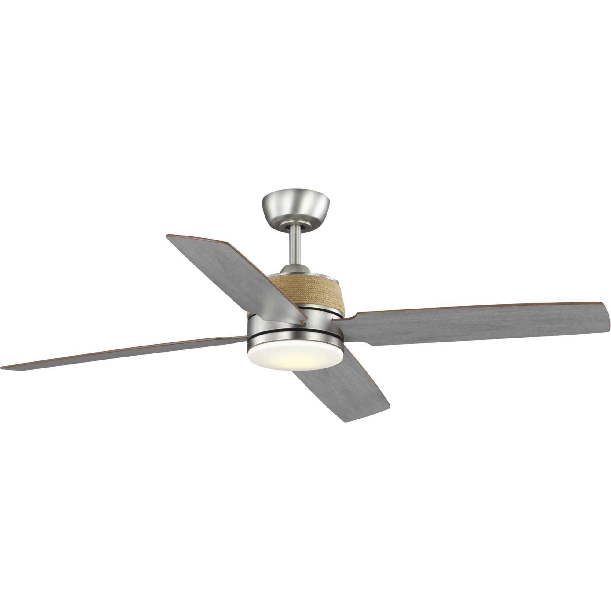 Shaffer II 56 inch Antique Nickel with Classic Walnut/Grey Weathered Wood Blades Ceiling Fan, Progress LED
