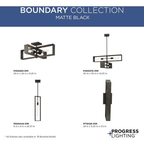 Boundary 4 Light 30 inch Matte Black Chandelier Ceiling Light, Design Series