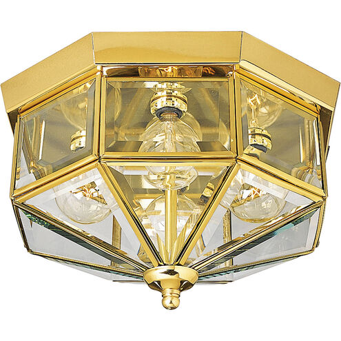 Beveled Glass 4 Light 11 inch Polished Brass Flush Mount Ceiling Light