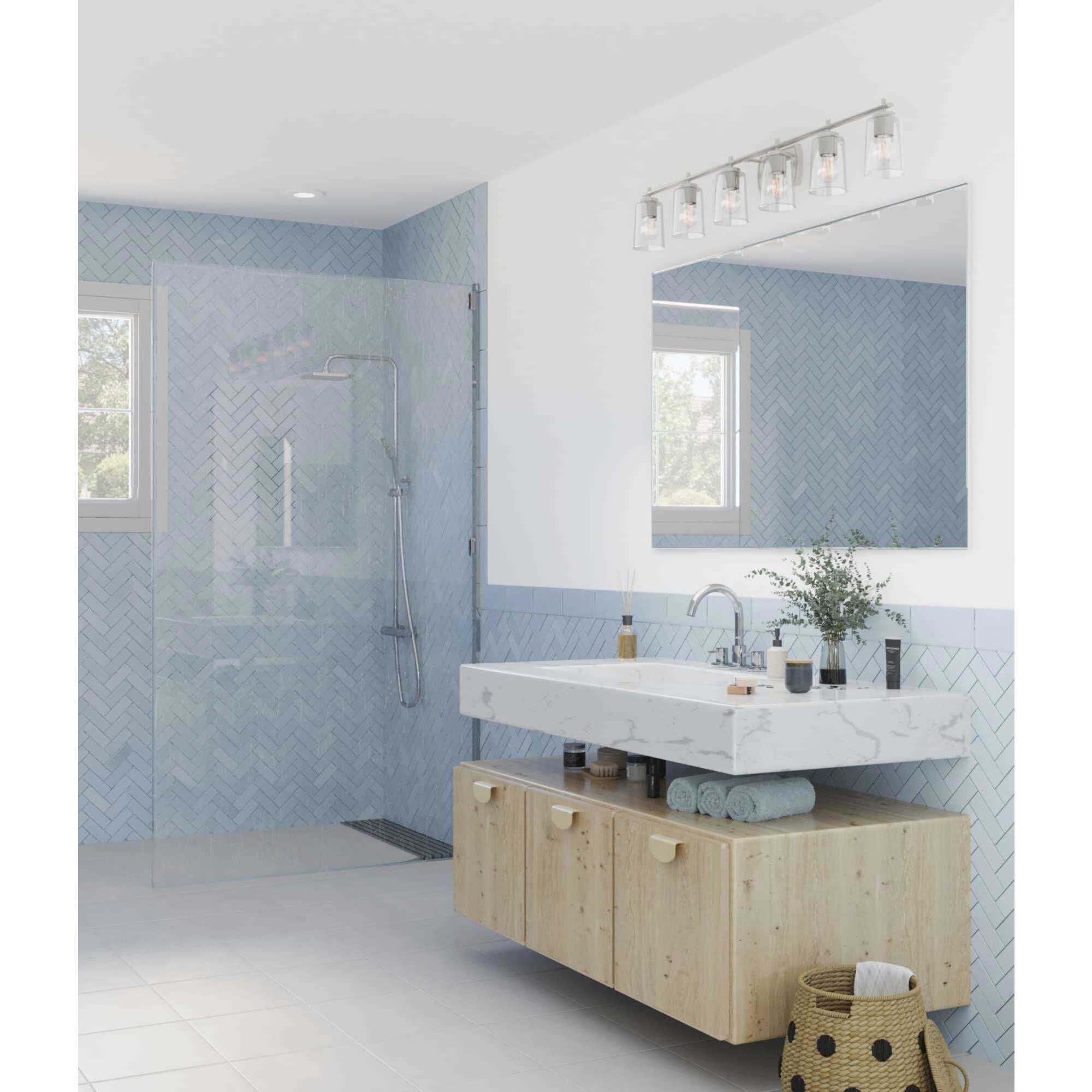 Adley 6 Light 49 inch Brushed Nickel Bath Vanity Wall Light