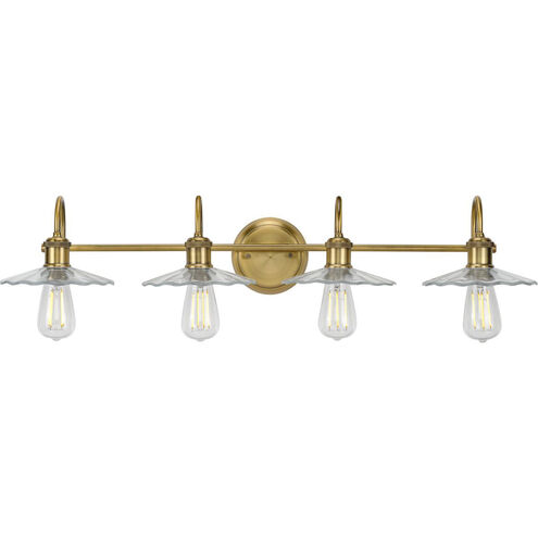 Fayette 4 Light 34.5 inch Vintage Brass Bath Vanity Wall Light