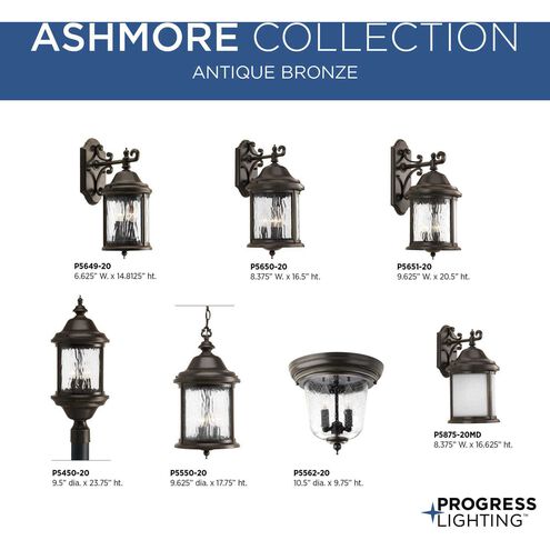 Ashmore 1 Light 17 inch Antique Bronze Outdoor Wall Lantern