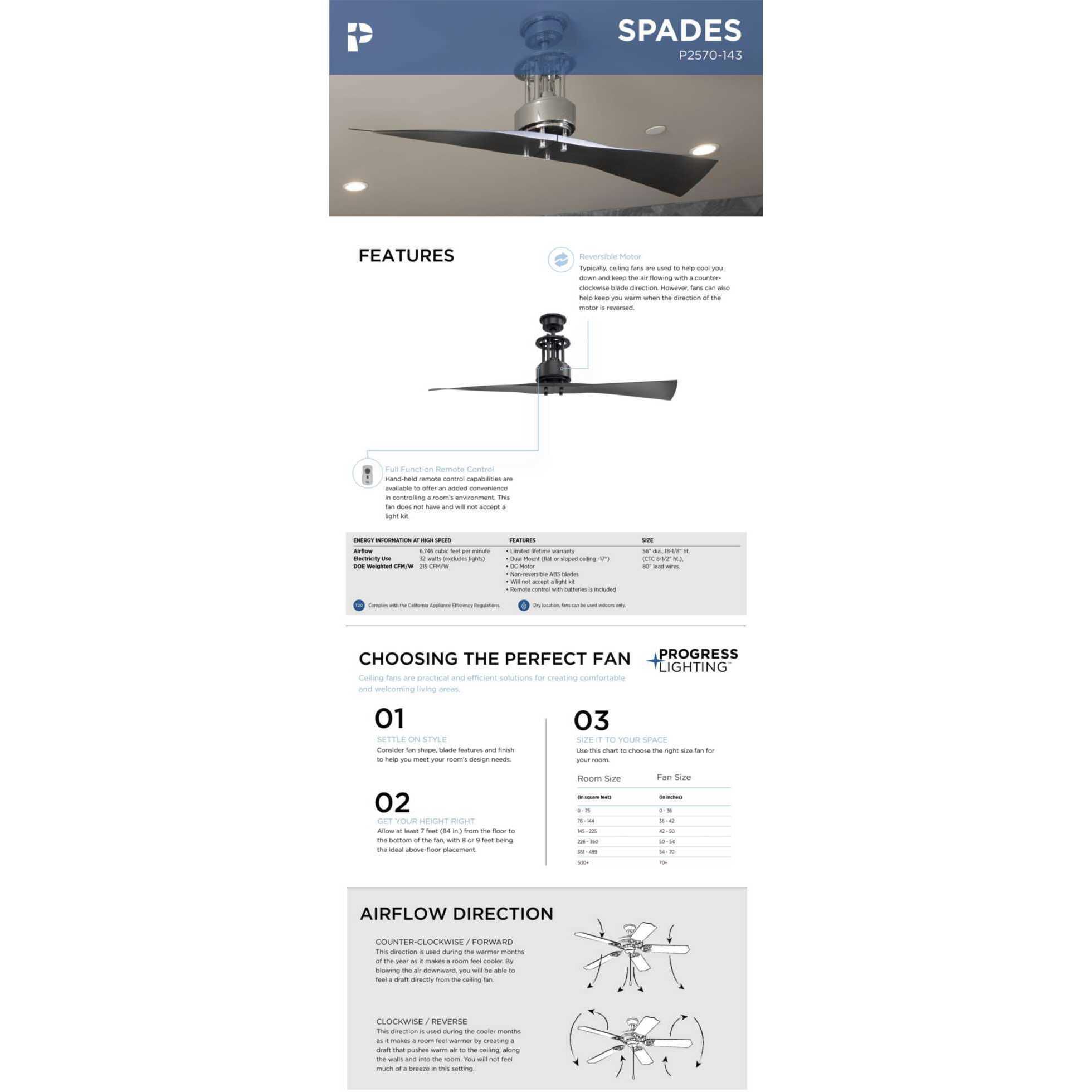 Spades 56 inch Graphite Ceiling Fan