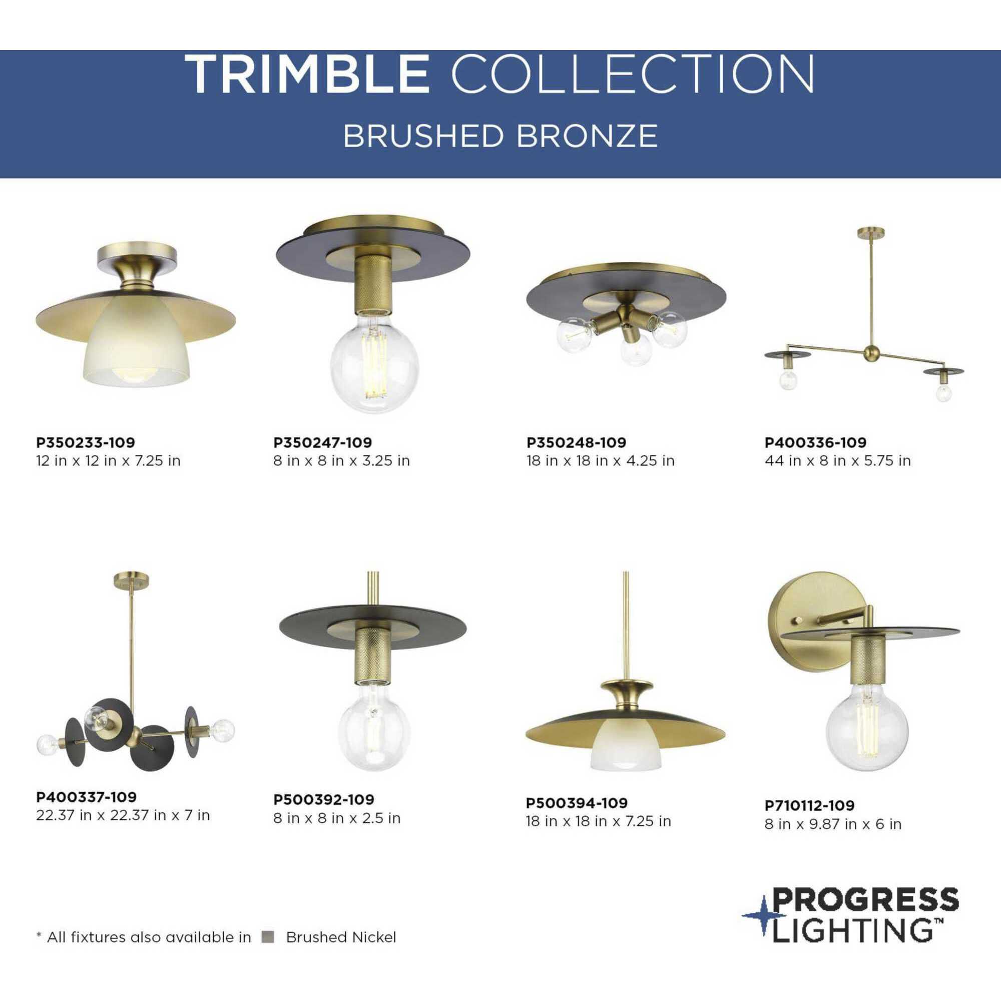 Trimble 1 Light 12 inch Brushed Bronze Semi-Flush Mount Ceiling Light, Design Series