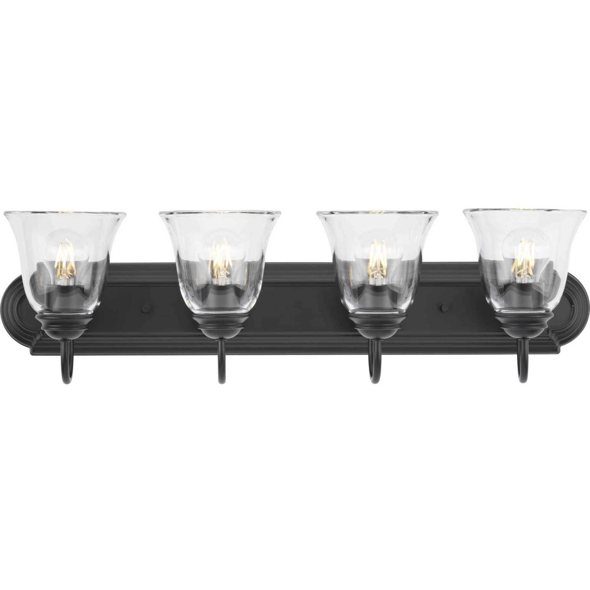 Clear Glass 4 Light 30 inch Matte Black Vanity Light Wall Light
