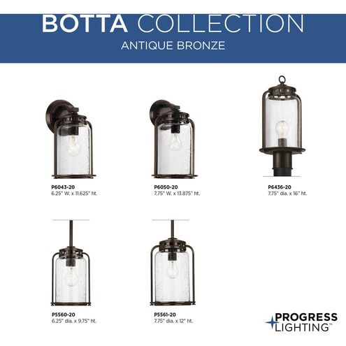 Botta 1 Light 6 inch Antique Bronze Outdoor Hanging Lantern, Small