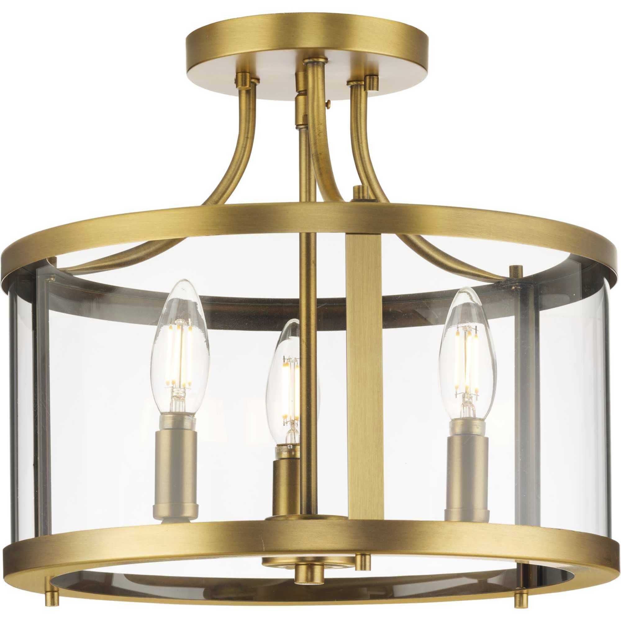 Gilliam 3 Light 13 inch Vintage Brass Semi-Flush Mount Ceiling Light