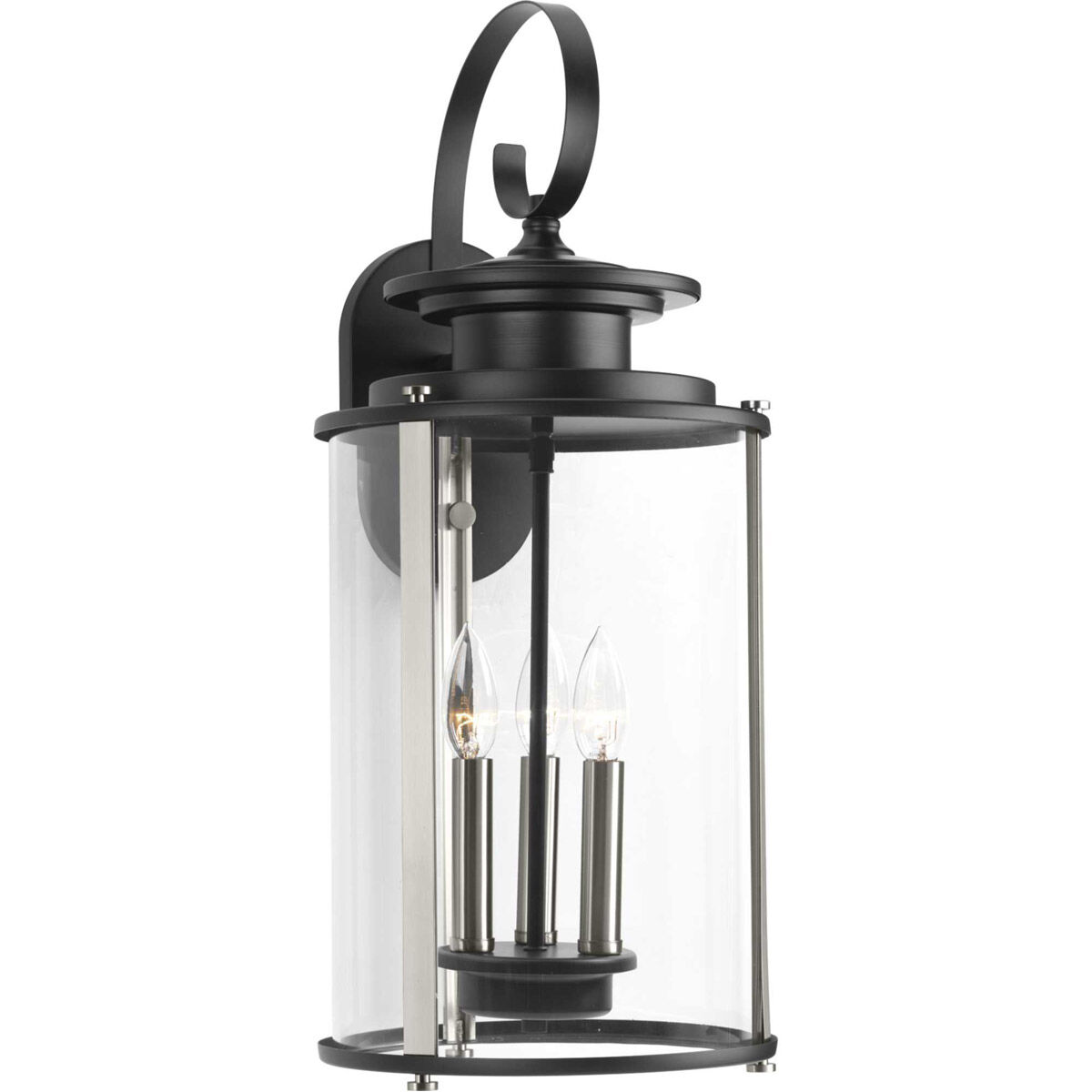 Squire 3 Light 23 inch Matte Black Outdoor Wall Lantern in Black and Stainless Steel, Large