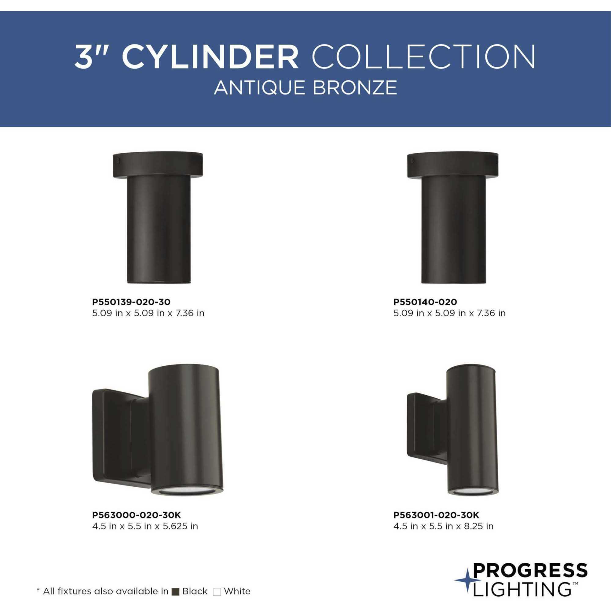 Cylinders Outdoor Wall Mount Up/Down Cylinder in Antique Bronze, Progress LED