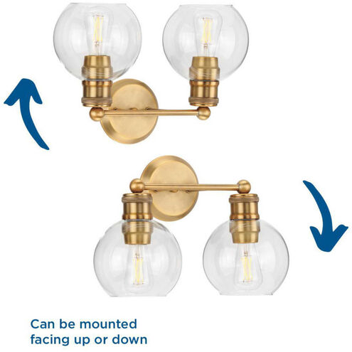 Hansford 2 Light 16 inch Vintage Brass Bath Vanity Wall Light