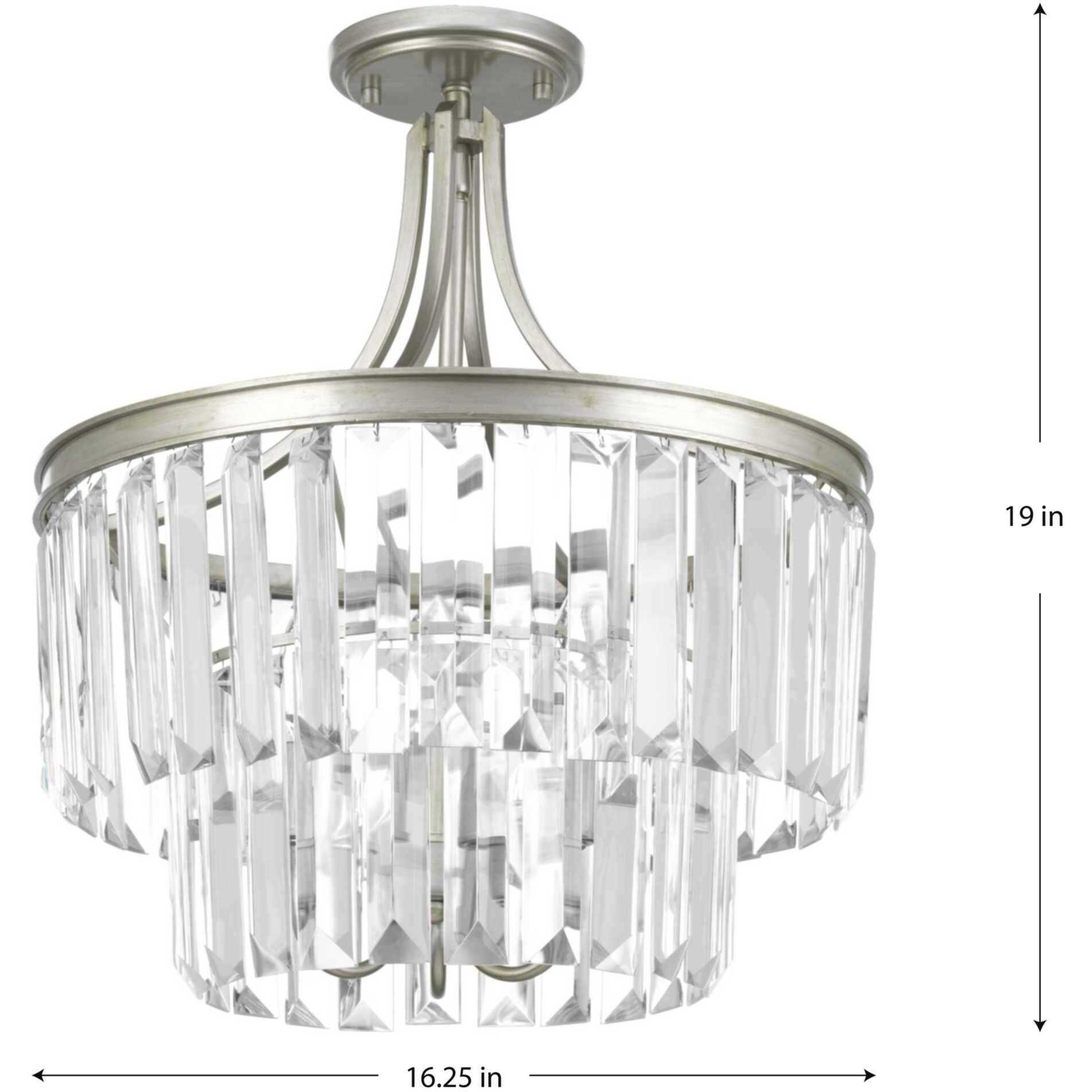 Glimmer 3 Light 16 inch Silver Ridge Semi-Flush Mount Convertible Ceiling Light, Design Series