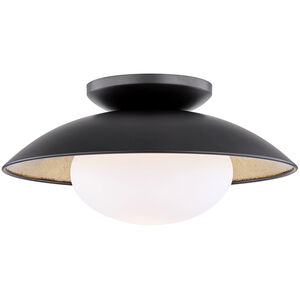 Cadence 1 Light 14 inch Black Lustro / Gold Leaf Combo Semi Flush Ceiling Light