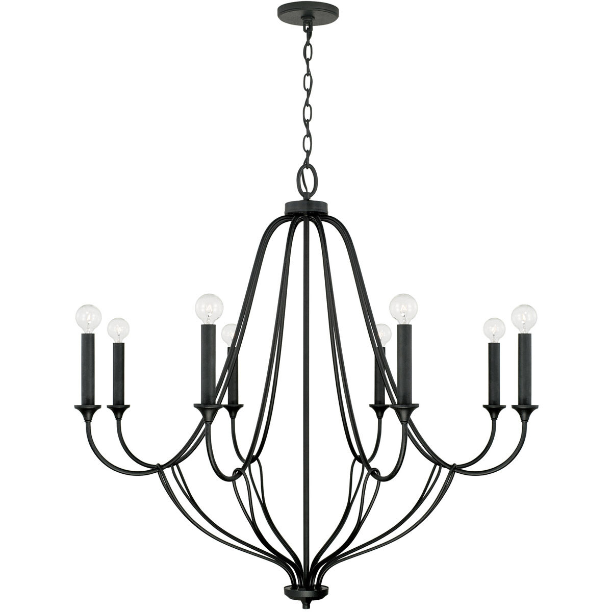 Bentley 8 Light 37.5 inch Black Iron Chandelier Ceiling Light