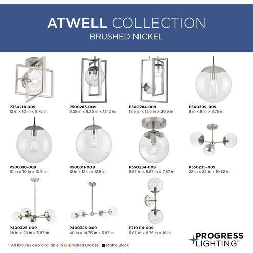 Atwell 1 Light 5.87 inch Brushed Nickel Semi-flush Ceiling Light