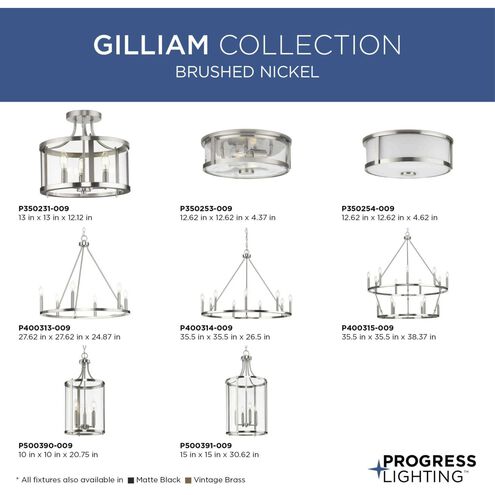Gilliam 3 Light 13 inch Brushed Nickel Semi-Flush Mount Ceiling Light