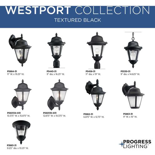 Westport 2 Light 19 inch Textured Black Outdoor Wall Lantern in Bulbs Not Included, Clear Seeded, Large