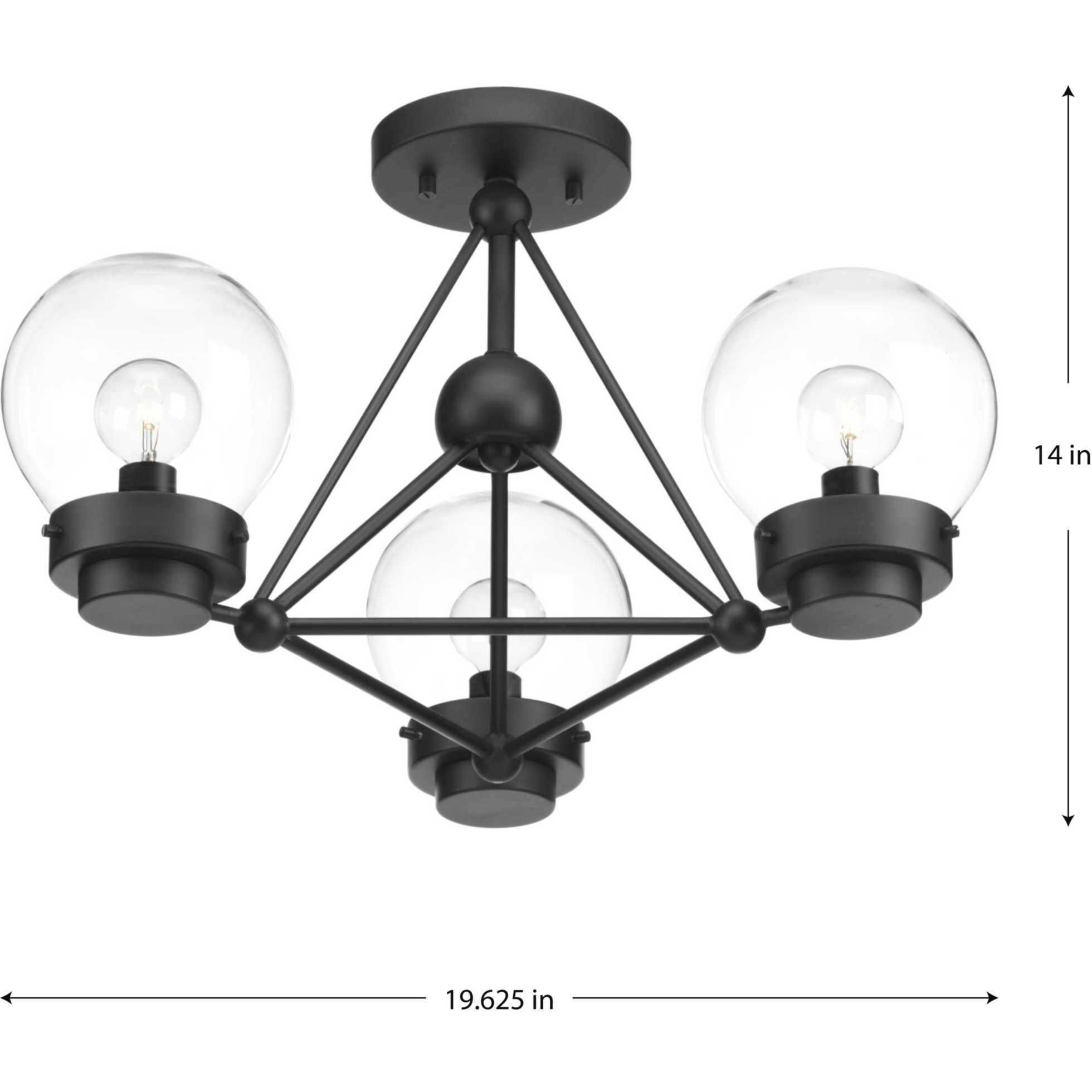 Spatial 3 Light 20 inch Matte Black Semi-Flush Mount Convertible Ceiling Light, Design Series