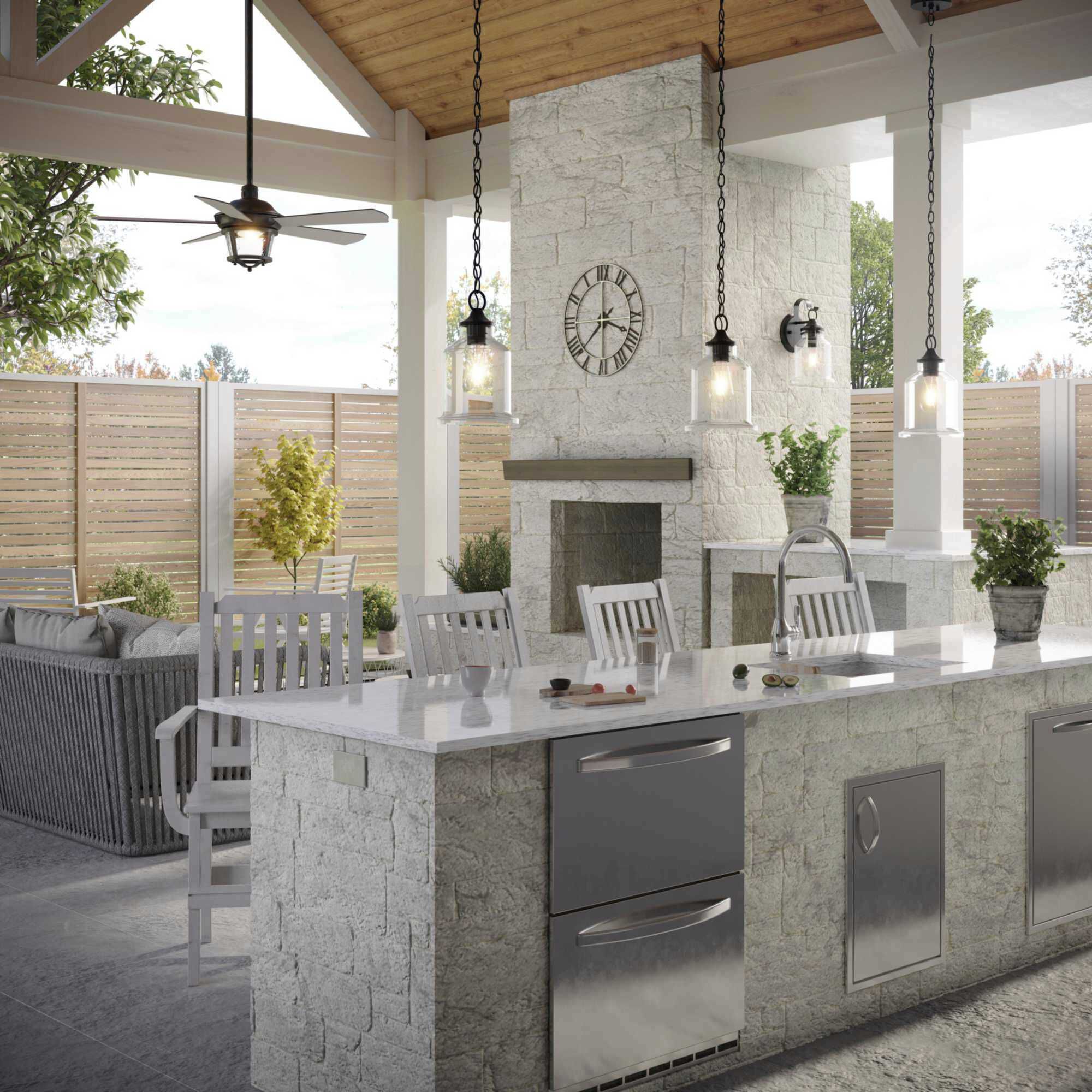 Smyrna 52 inch Forged Black with Toasted Oak Blades Indoor/Outdoor Ceiling Fan, Progress LED