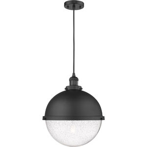 Franklin Restoration Hampden 1 Light 12.88 inch Matte Black Pendant Ceiling Light in Seedy Glass