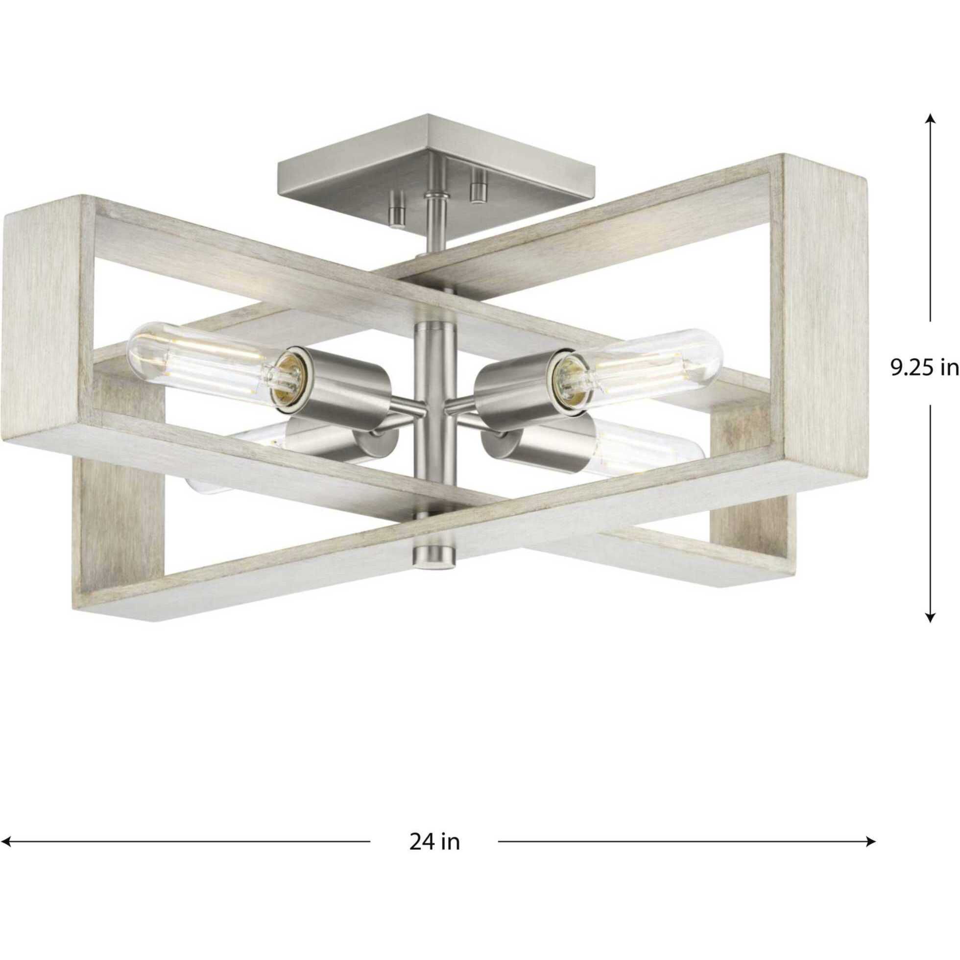 Boundary 4 Light 24 inch Brushed Nickel Semi-Flush Mount Ceiling Light, Design Series