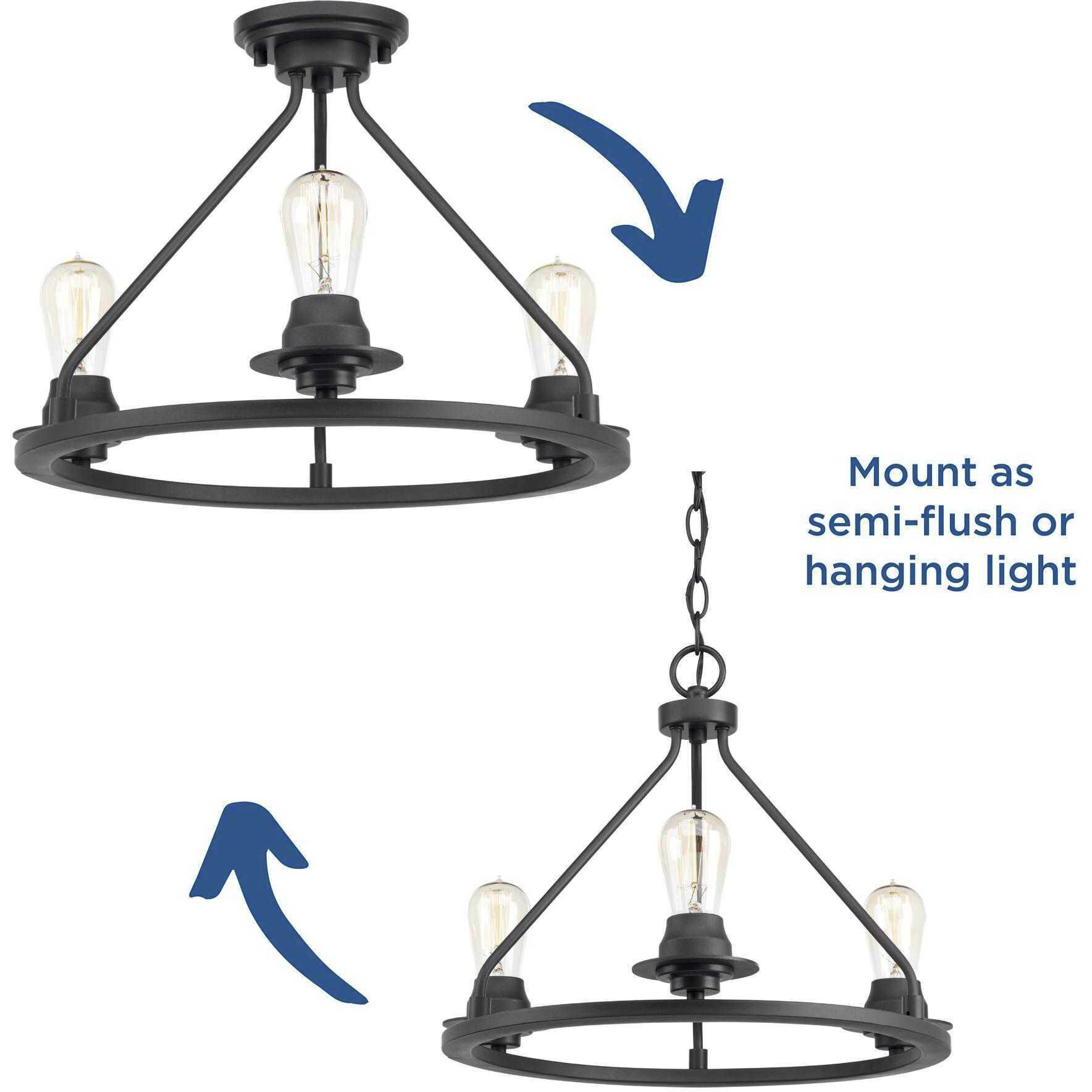 Debut 3 Light 20 inch Graphite Semi-Flush Mount Convertible Ceiling Light, Design Series