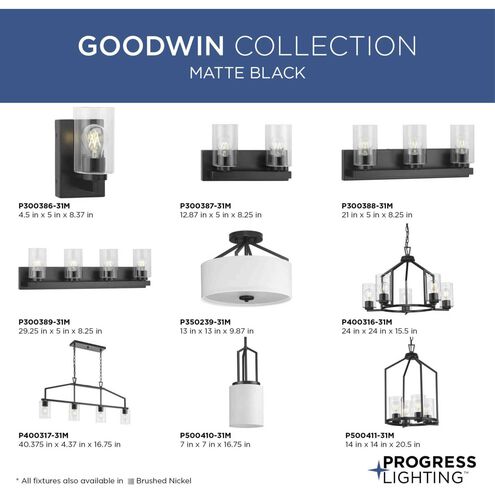 Goodwin 2 Light 13 inch Matte Black Semi-Flush Mount Convertible Ceiling Light