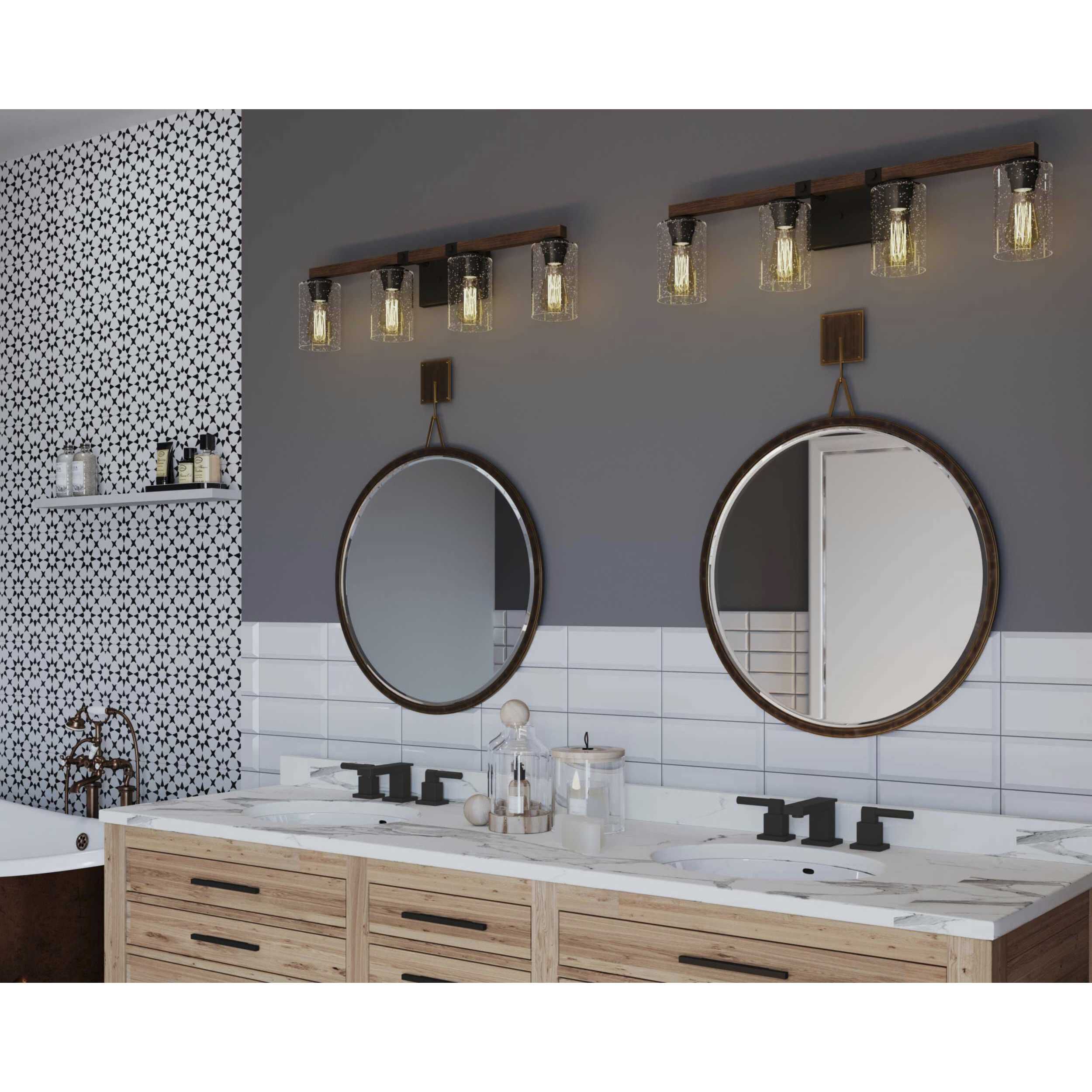 Barnes Mill 4 Light 32 inch Antique Bronze Bath Vanity Wall Light