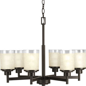 Alexa 6 Light 25 inch Antique Bronze Chandelier Ceiling Light in Etched Umber Linen with Clear Top