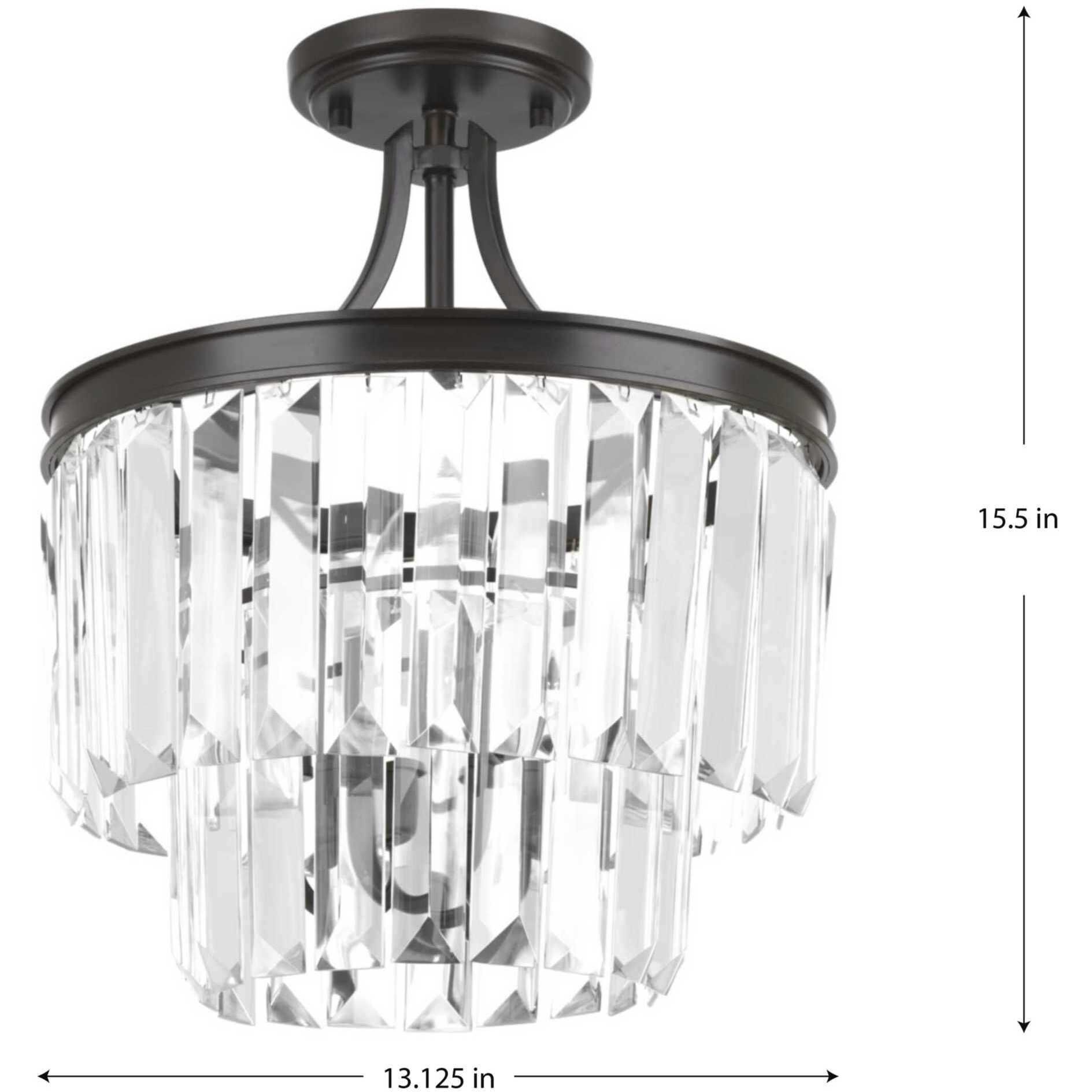 Glimmer 3 Light 13 inch Antique Bronze Semi-Flush Mount Convertible Ceiling Light, Design Series