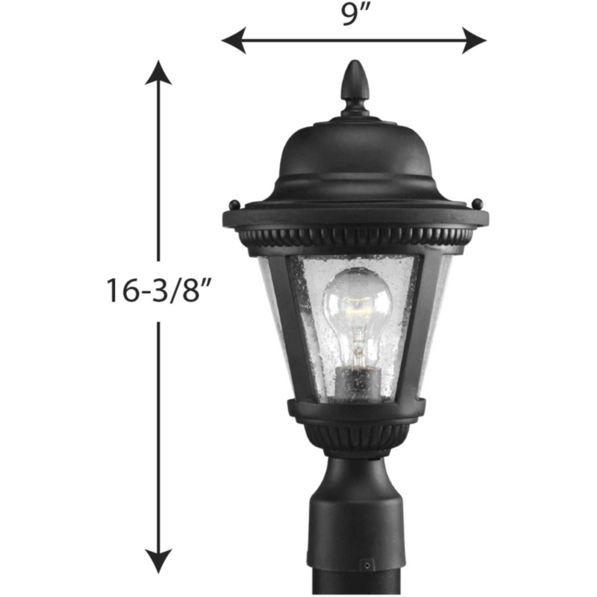 Westport 1 Light 16 inch Textured Black Outdoor Post Lantern in Clear Seeded, Small