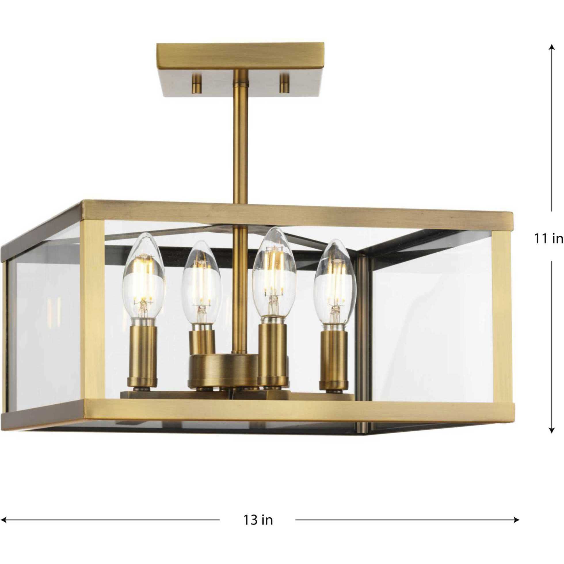 Hillcrest 4 Light 13 inch Vintage Brass Semi-Flush Mount Ceiling Light
