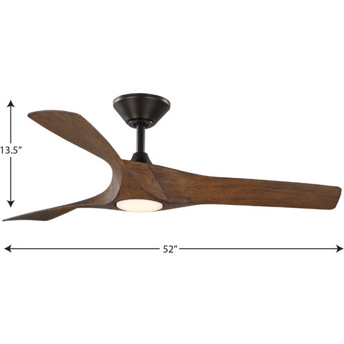 Ryne 52 inch Koa Woodgrain with Woodgrain Blades Outdoor Ceiling Fan, Progress LED 