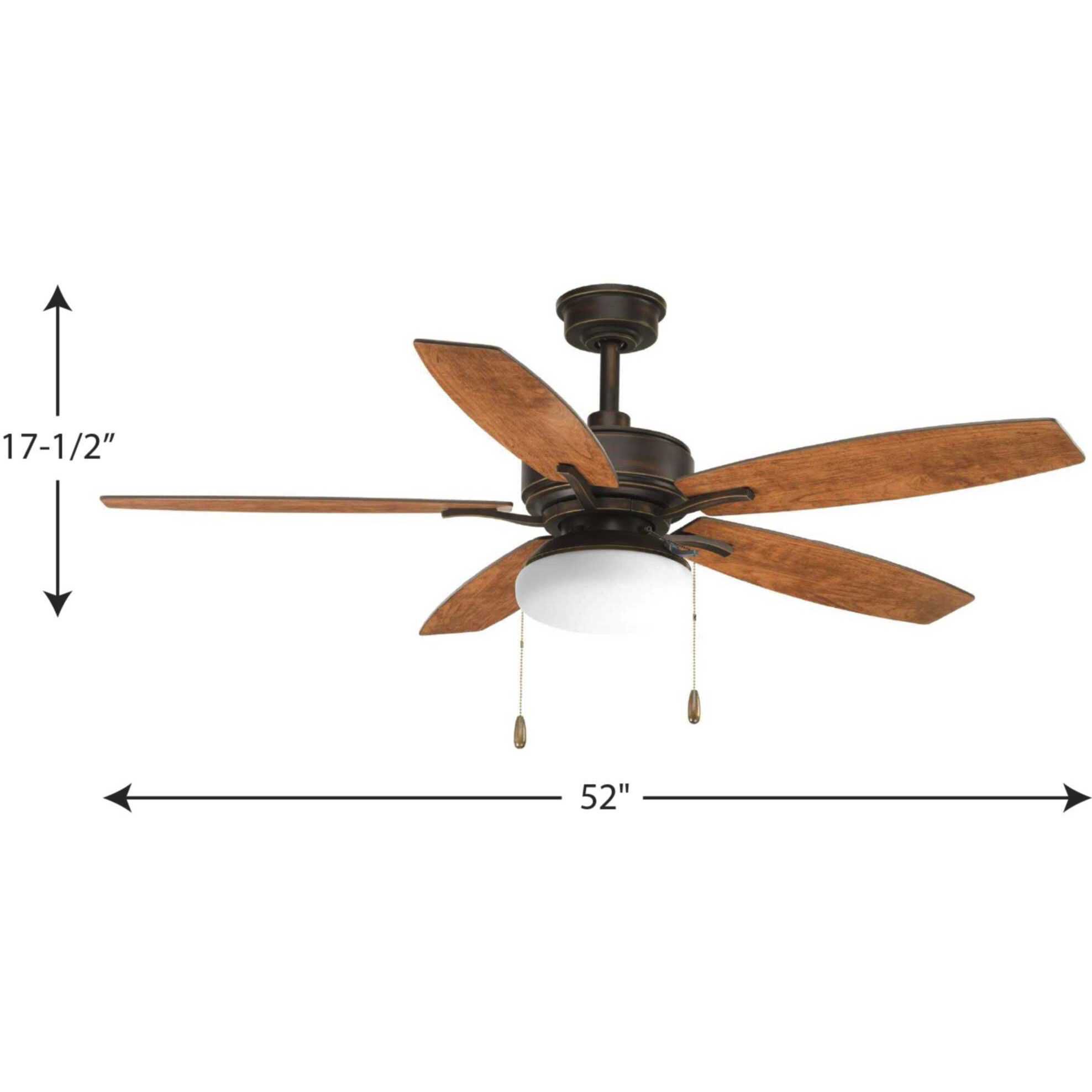 Billows 52 inch Antique Bronze with American Walnut/Cherry Blades Ceiling Fan, Progress LED