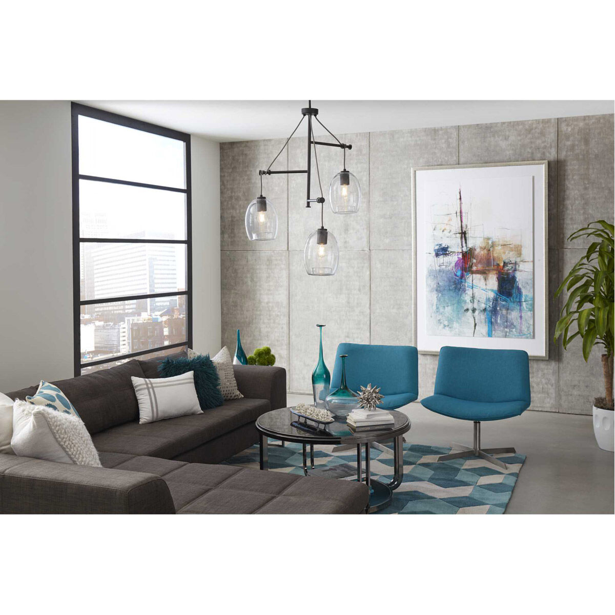 Progress P500160-143 Caisson 3 Light Graphite Pendant