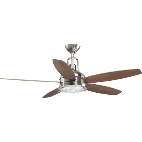 Kudos 52 inch Brushed Nickel with Silver/American Walnut Blades Ceiling Fan, Progress LED