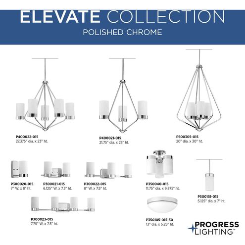 Elevate 3 Light 22 inch Polished Chrome Chandelier Ceiling Light, Design Series