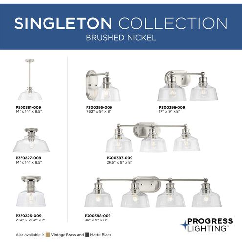 Singleton 1 Light 14 inch Brushed Nickel Semi-Flush Mount Ceiling Light